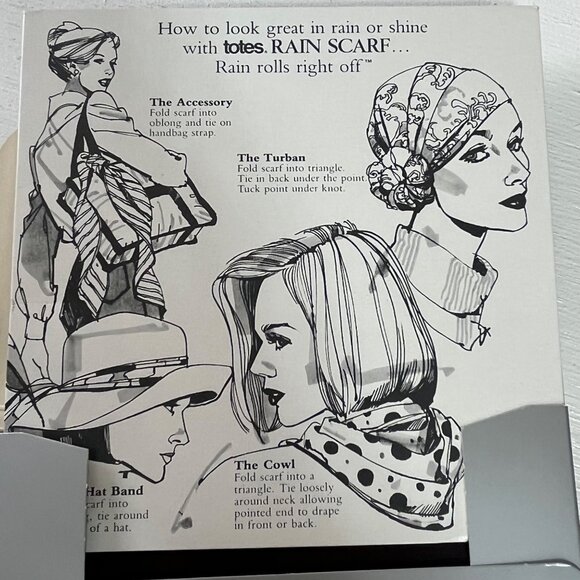 Vintage Totes Rain Scarf 27" Square Hat Band Cowl Turban Accessory Brown New - Picture 5 of 6